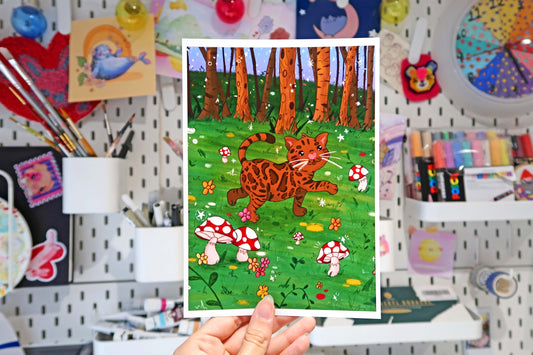 Woodland cat A5 Print