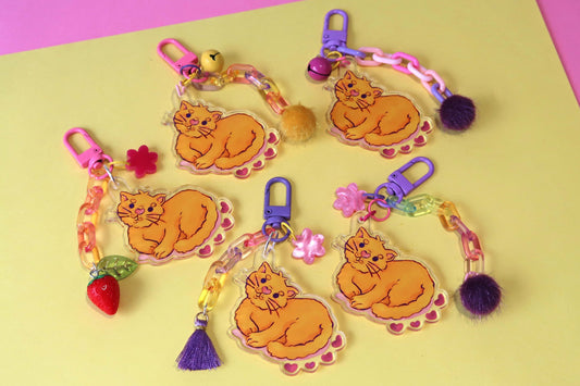 Orange cat acrylic keyring w/ charms