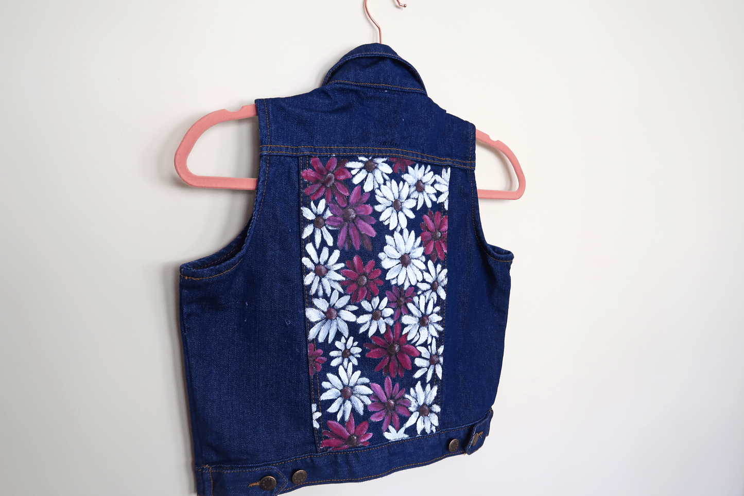 Flower Denim Cropped Waistcoat - Hand Painted - UK Size 10