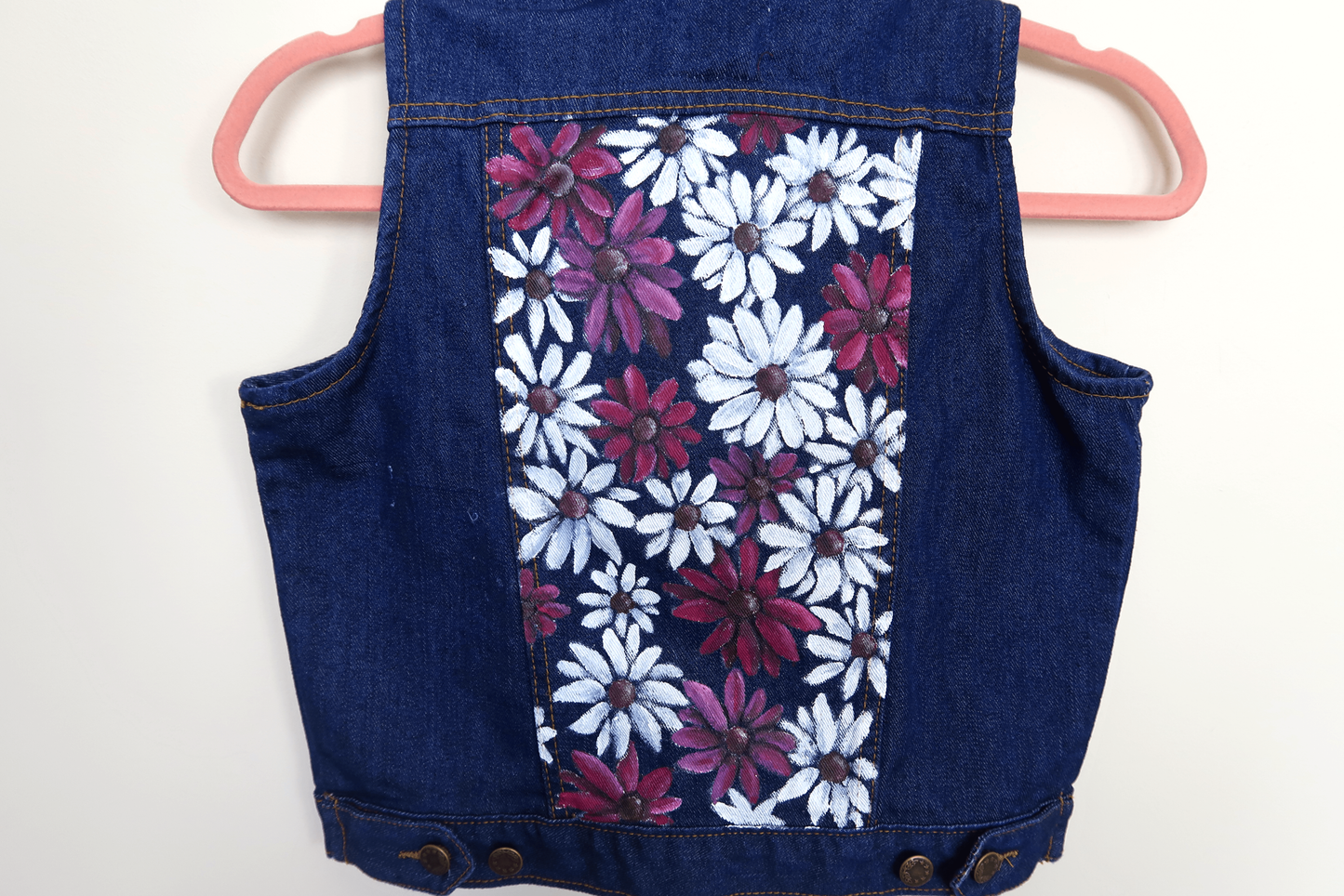 Flower Denim Cropped Waistcoat - Hand Painted - UK Size 10