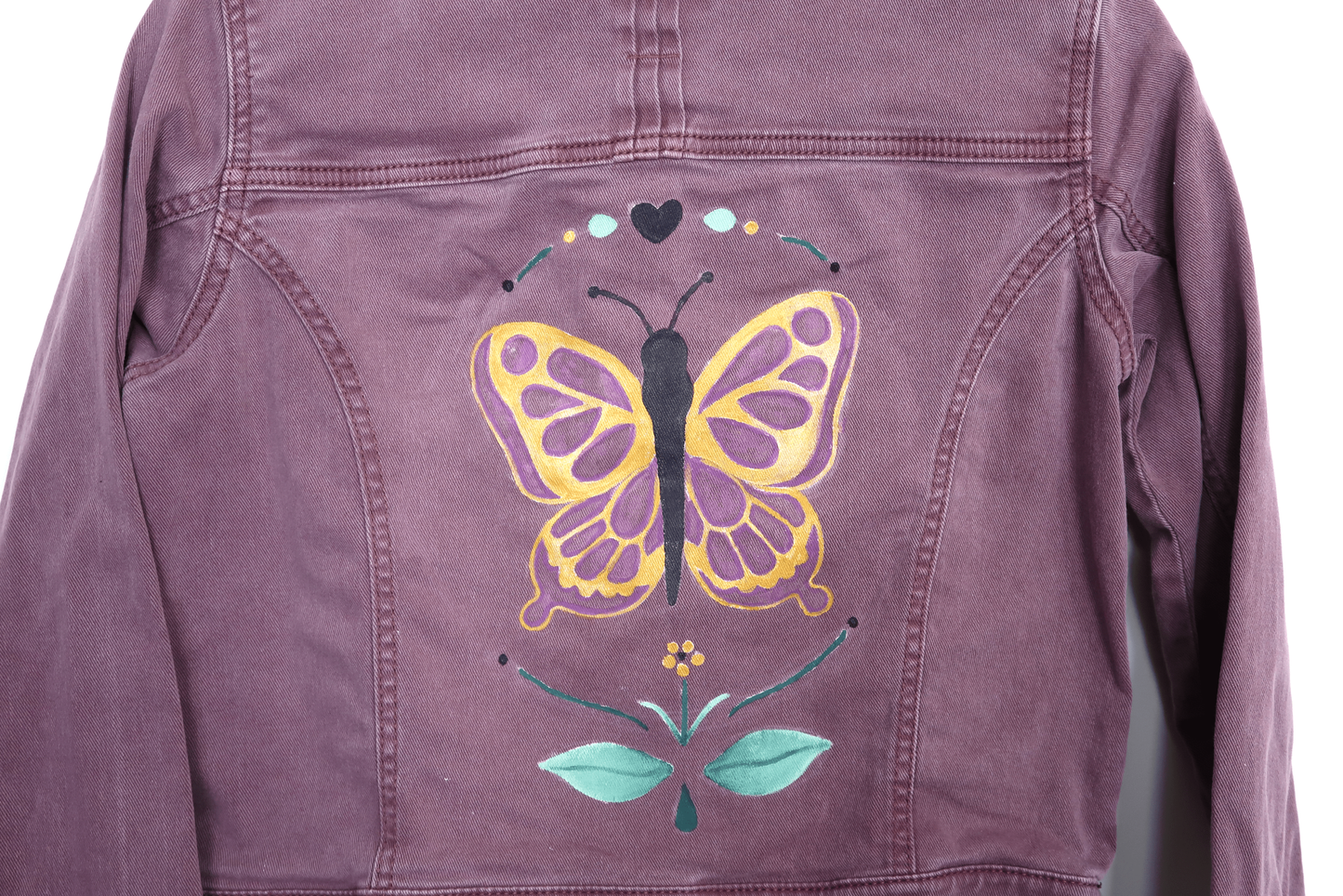 Purple Butterfly Denim Jacket - Hand Painted - UK Size 8