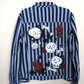 Navy Skull Striped Denim Jacket - Hand Painted - UK Mens Large