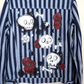 Navy Skull Striped Denim Jacket - Hand Painted - UK Mens Large