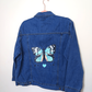Blue Butterfly Denim Jacket - Hand painted - UK Size Large Petite Women's