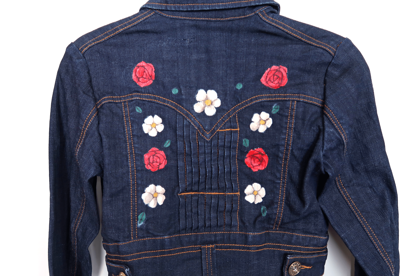 Cropped Daisies & Roses Denim Jacket - Hand Painted - UK Size 10