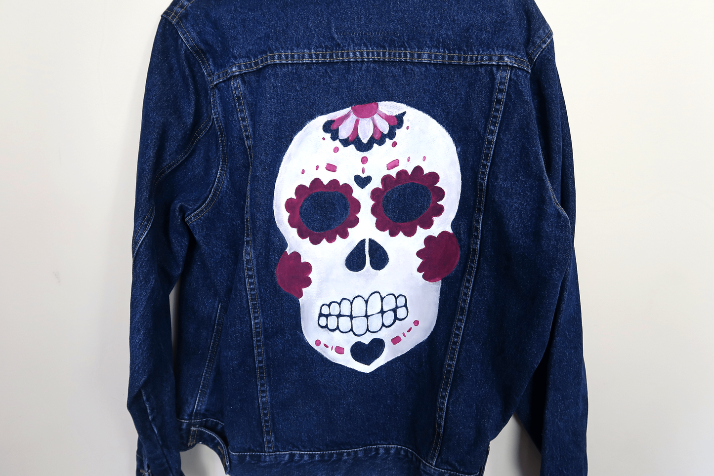 Sugar Skull Denim Jacket - Hand Painted - UK Men's Large