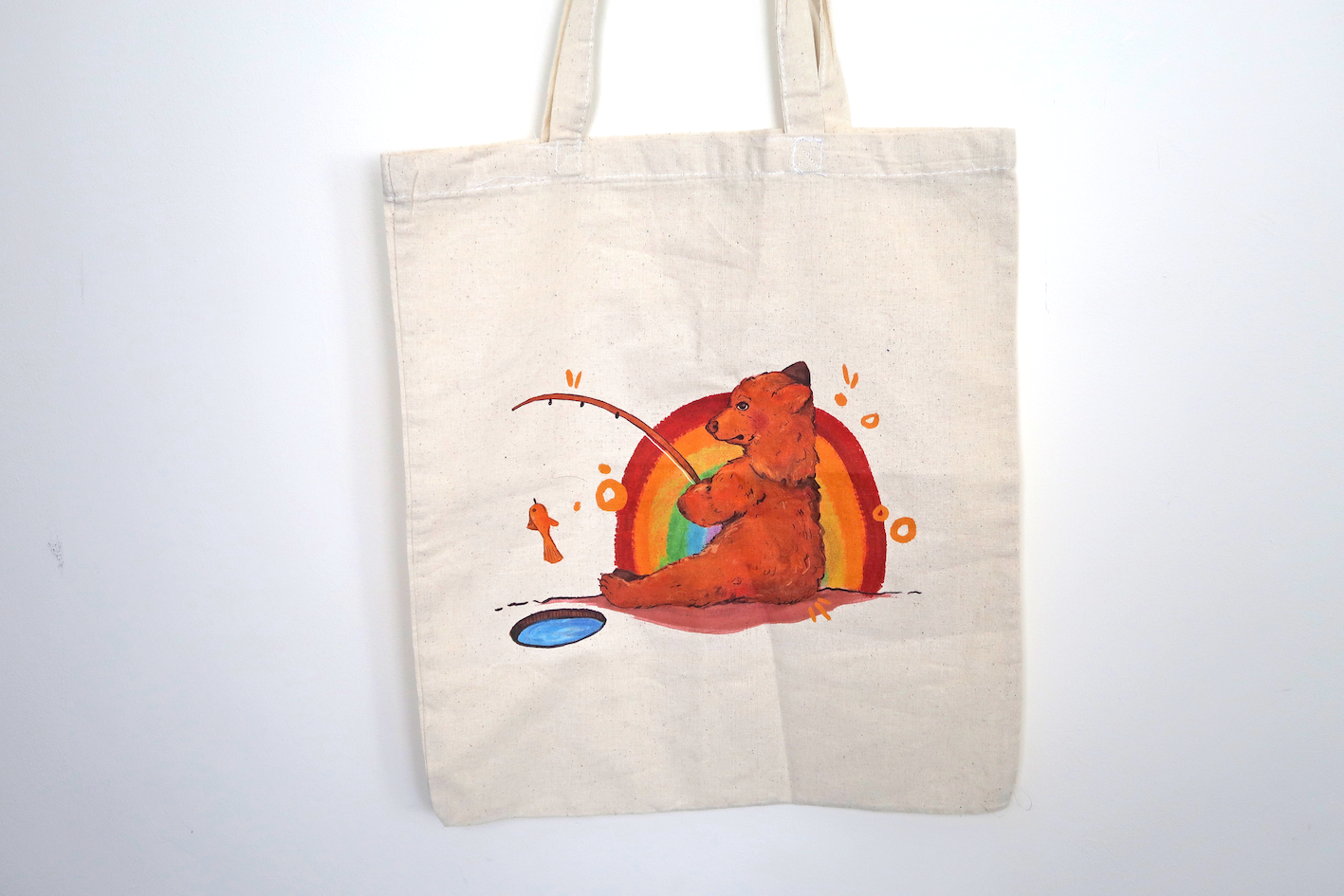 Canvas Rainbow Bear Tote Bag