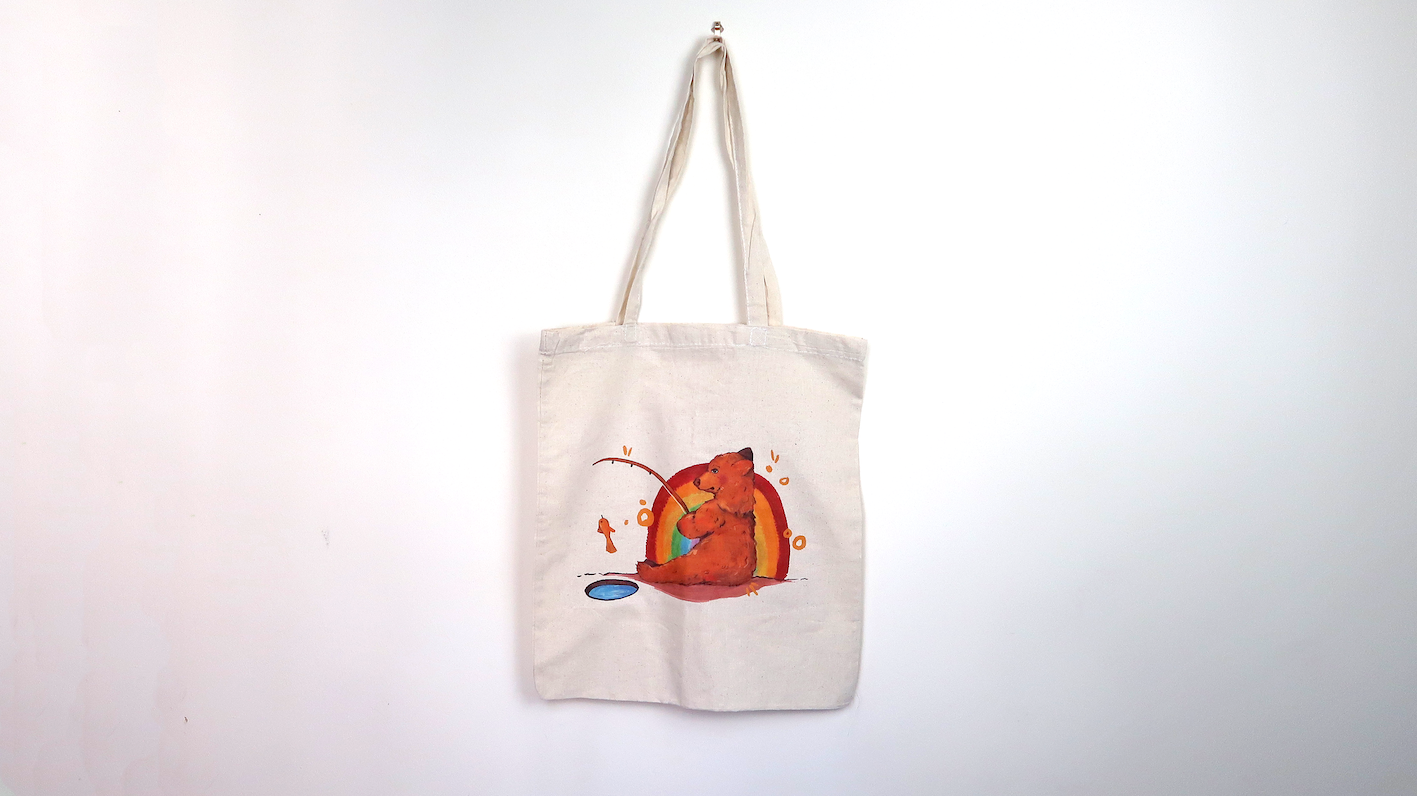 Canvas Rainbow Bear Tote Bag