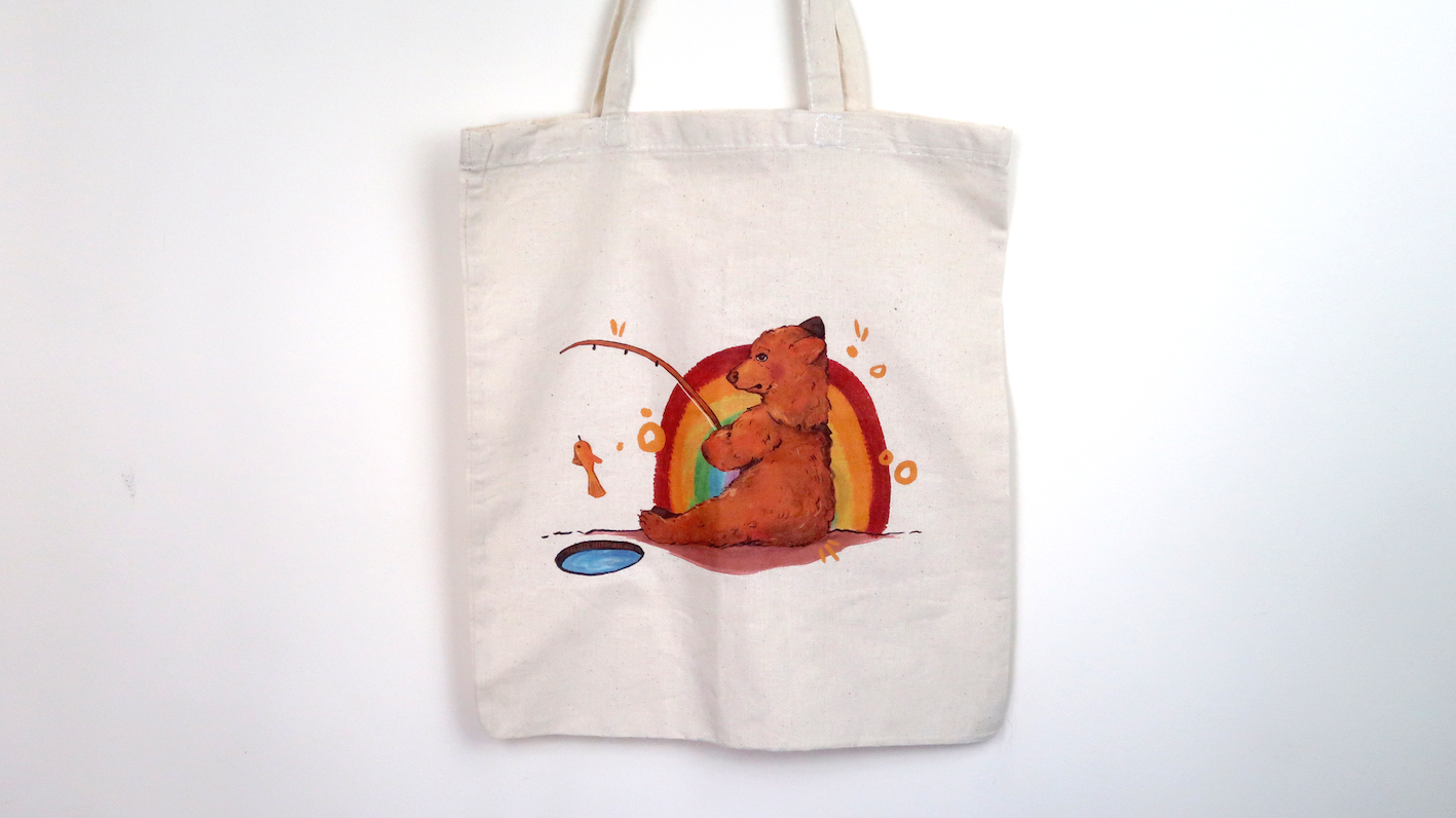 Canvas Rainbow Bear Tote Bag