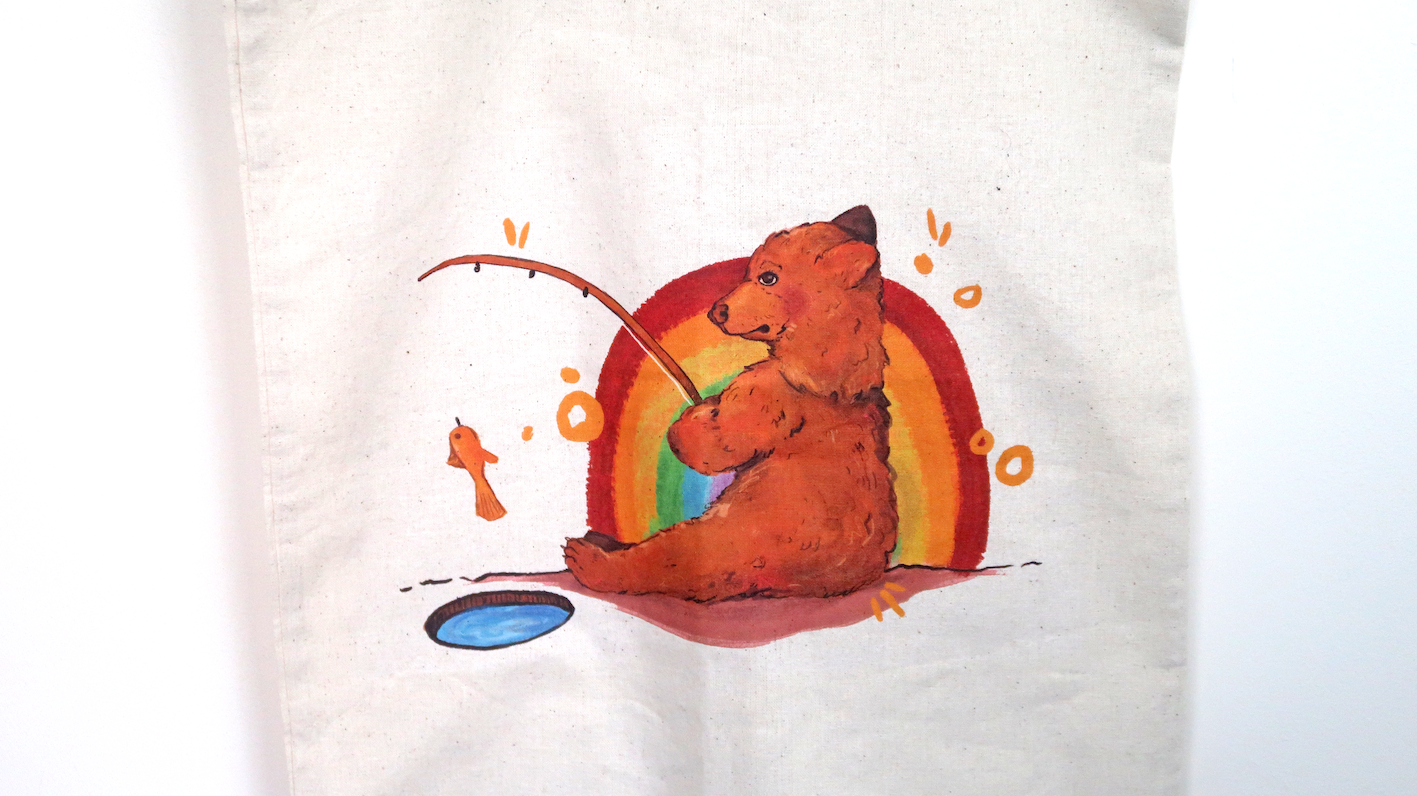 Canvas Rainbow Bear Tote Bag