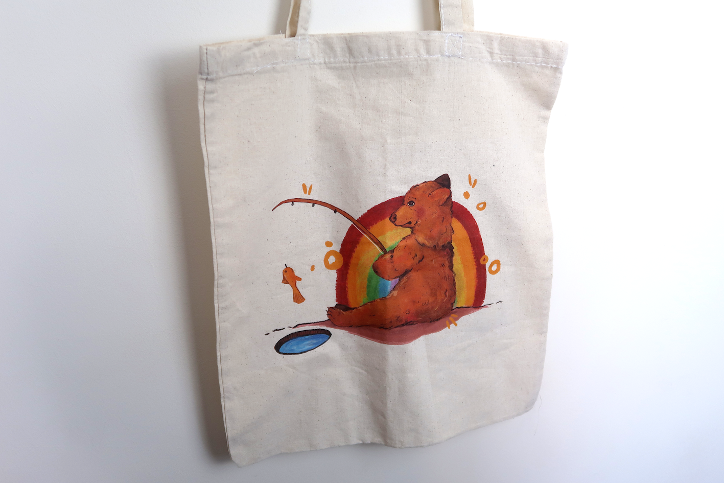 Canvas Rainbow Bear Tote Bag