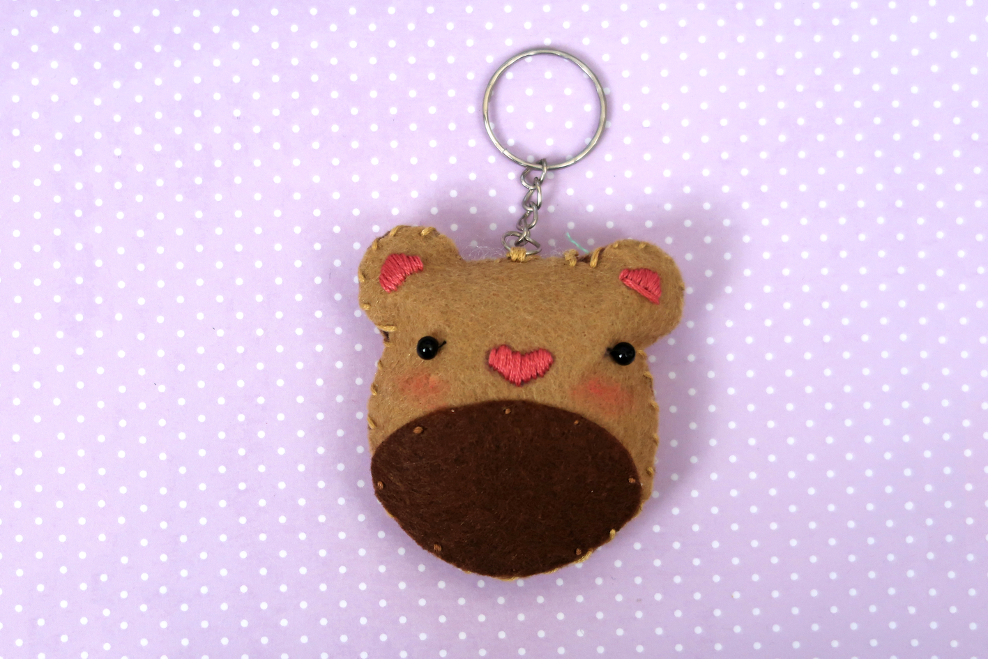 Light Brown Bear - Handmade Felt Keyring