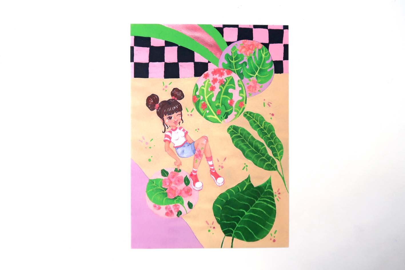Aesthetic Leafy Girl Postcard Print