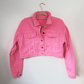 Pink Mushroom Strawberry Denim Jacket - Custom Painted - UK Size 10