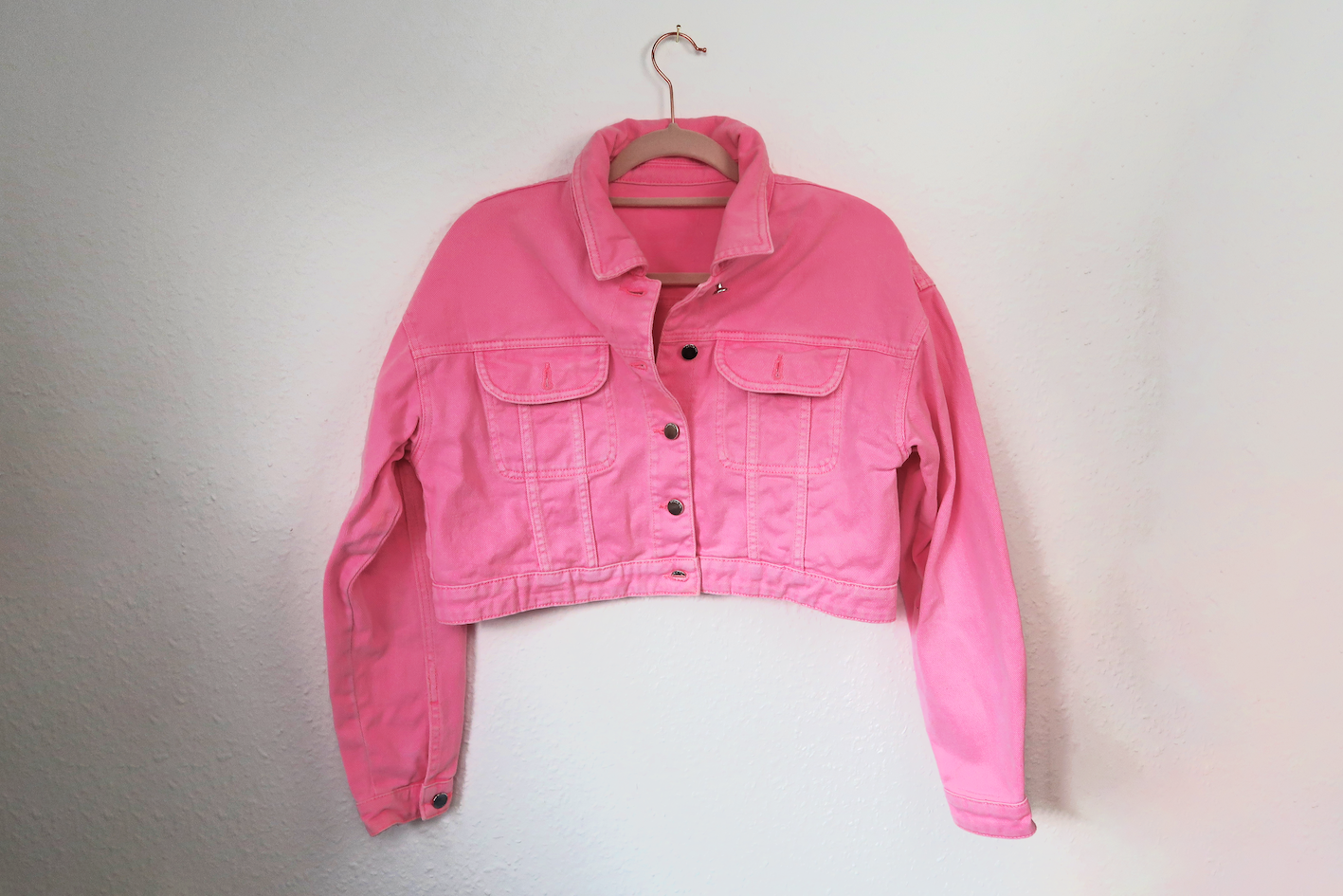 Pink Mushroom Strawberry Denim Jacket - Custom Painted - UK Size 10