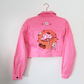 Pink Mushroom Strawberry Denim Jacket - Custom Painted - UK Size 10