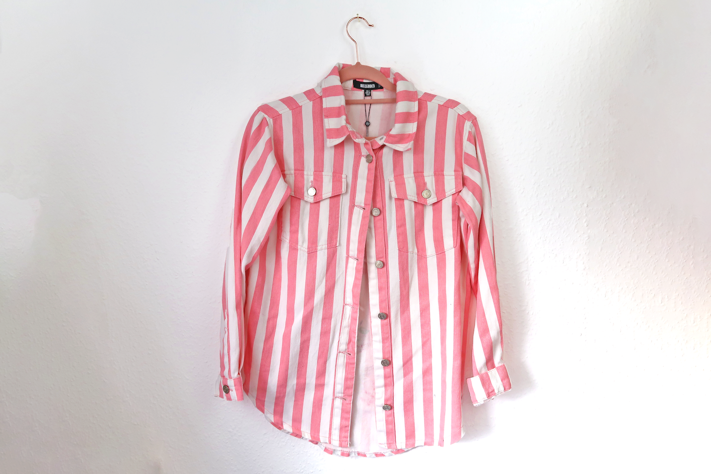 Strawberry Dream Striped Denim Shirt Jacket - Custom Painted - UK Size Women's size 4