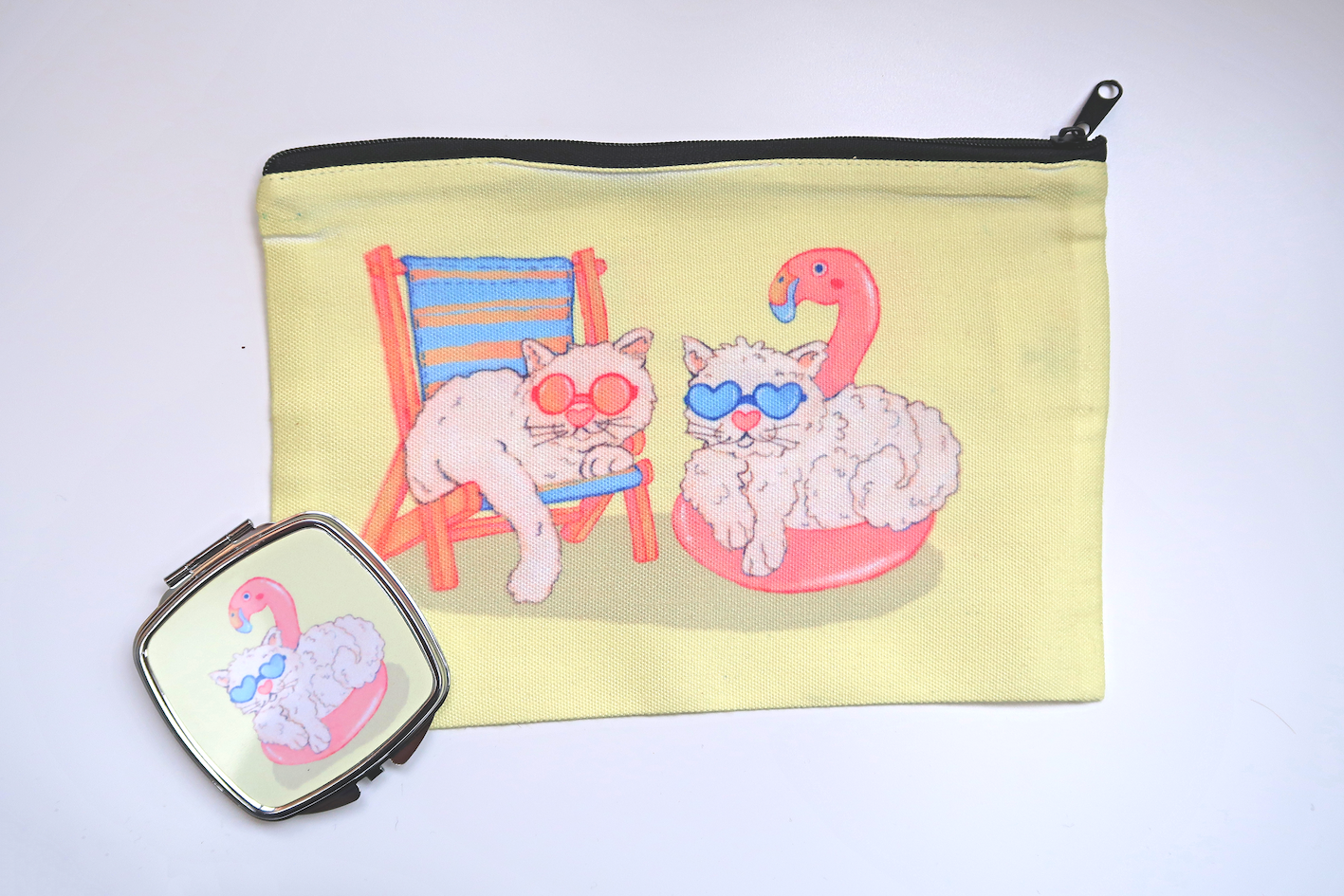 Summer Kitties Make-up Bag and Mirror set