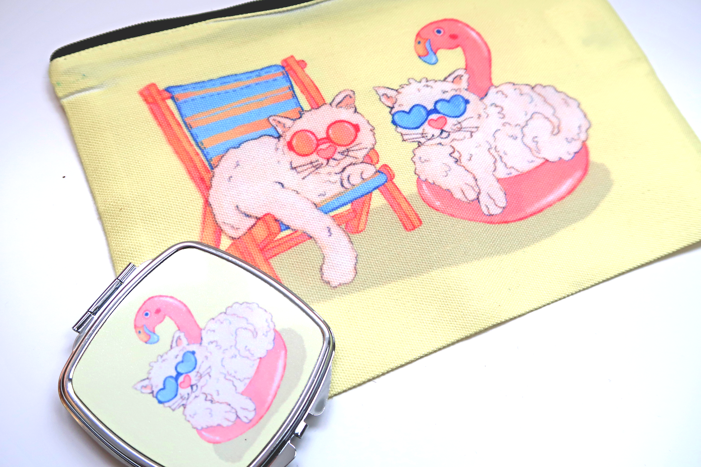 Summer Kitties Make-up Bag and Mirror set