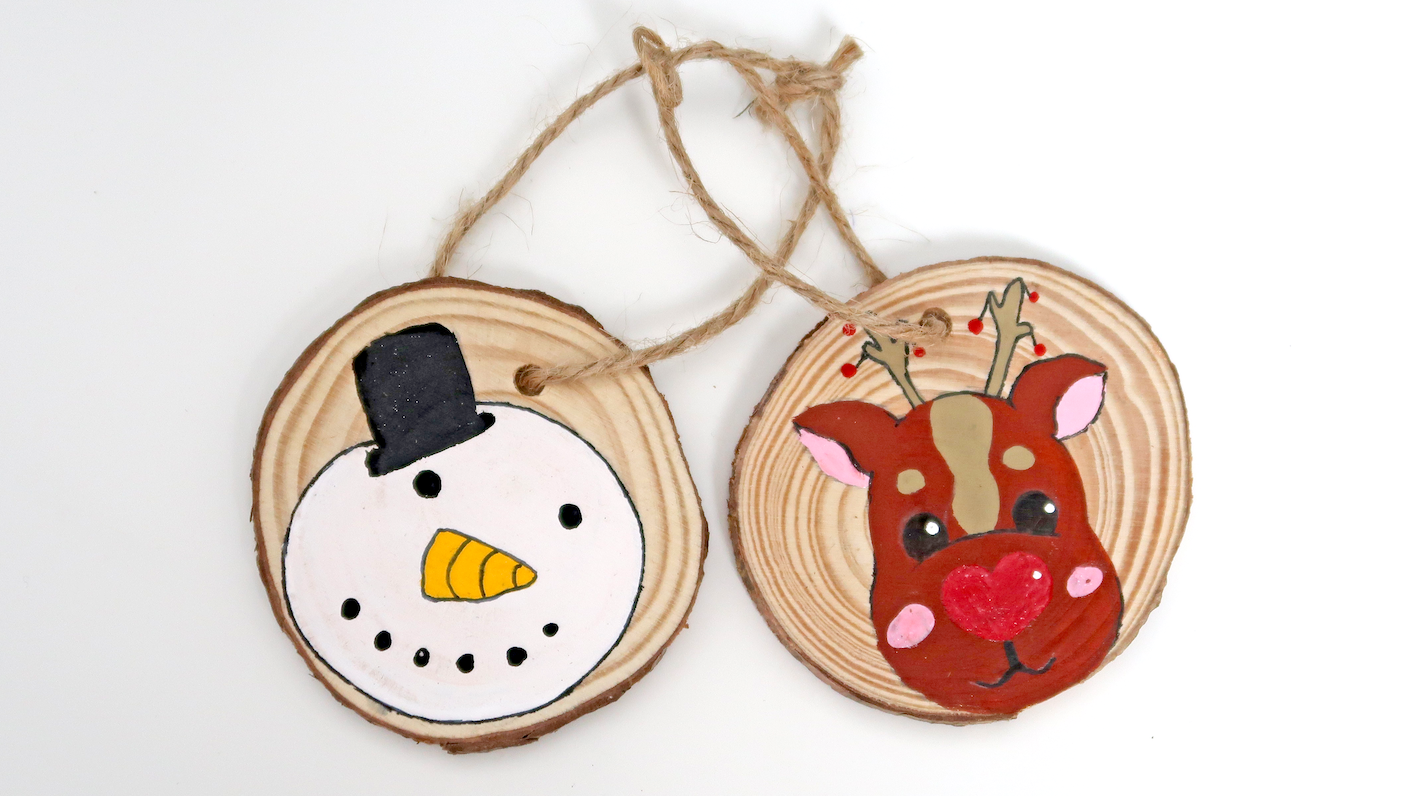 Reindeer or Snowman Wooden Slice Bauble