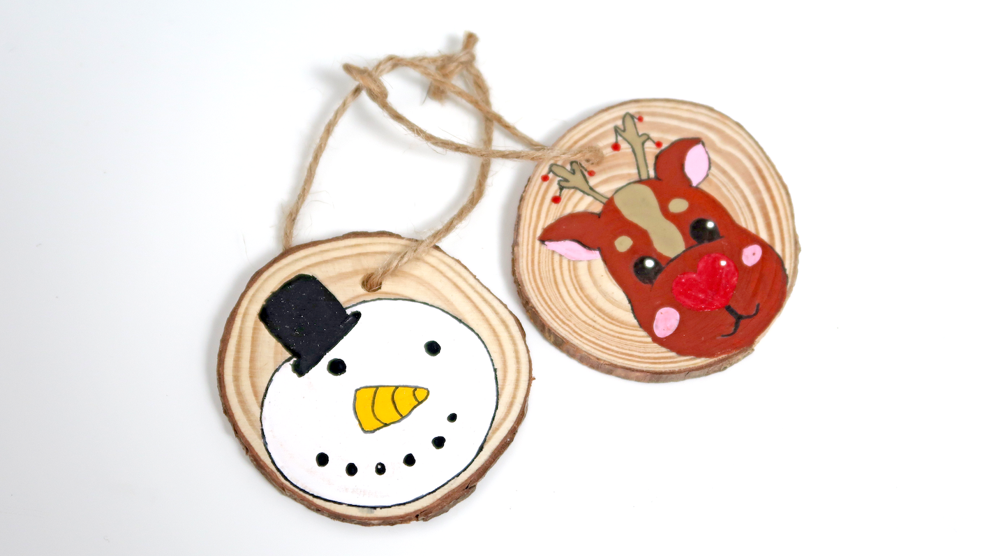 Reindeer or Snowman Wooden Slice Bauble