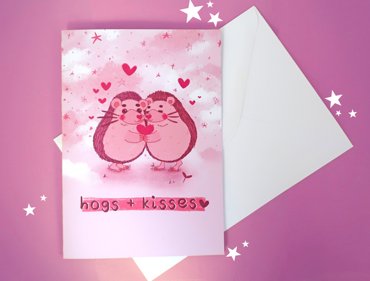 Hogs + Kisses Hedgehog Valentines Day / Anniversary Greetings Card