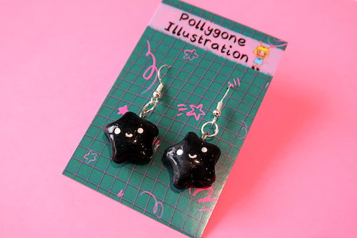 Black Sparkle Star Earrings (sterling silver plated, hypoallergenic)