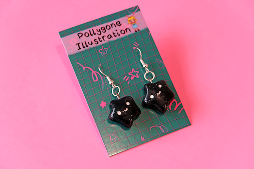 Black Sparkle Star Earrings (sterling silver plated, hypoallergenic)