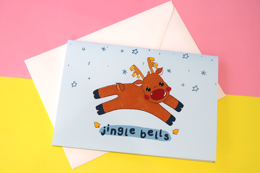 Jingle Bells Reindeer Christmas Greeting Card/s