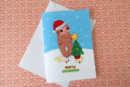 Sloth X-Mas Tree Happy Christmas Greeting Card/s