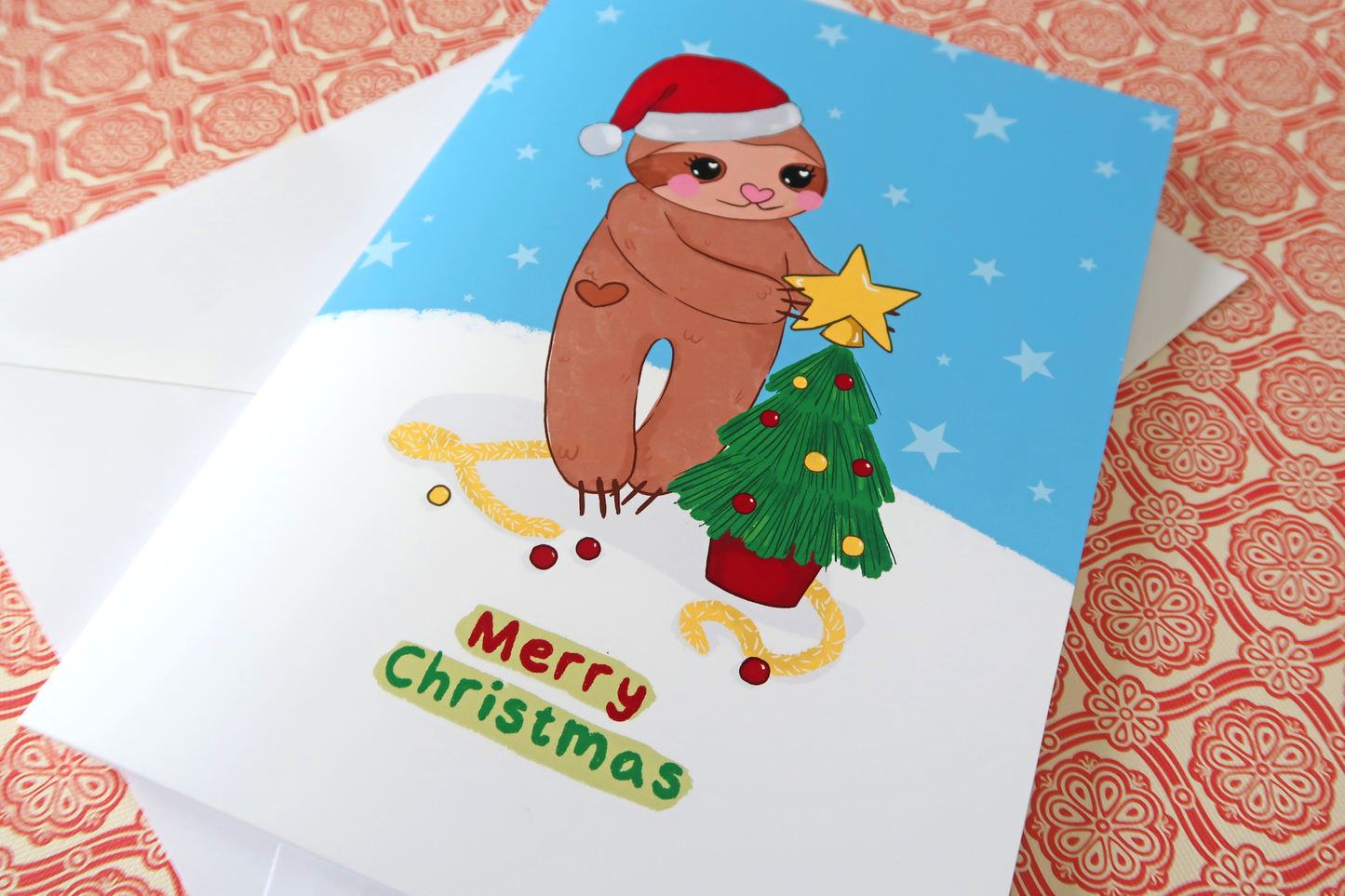 Sloth X-Mas Tree Happy Christmas Greeting Card/s