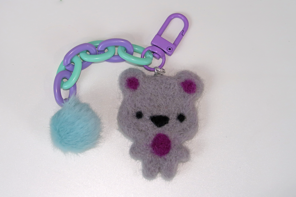 Felted Bear Keyring with Chain & Pom Pom