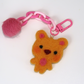 Felted Bear Keyring with Chain & Pom Pom