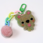 Felted Bear Keyring with Chain & Pom Pom