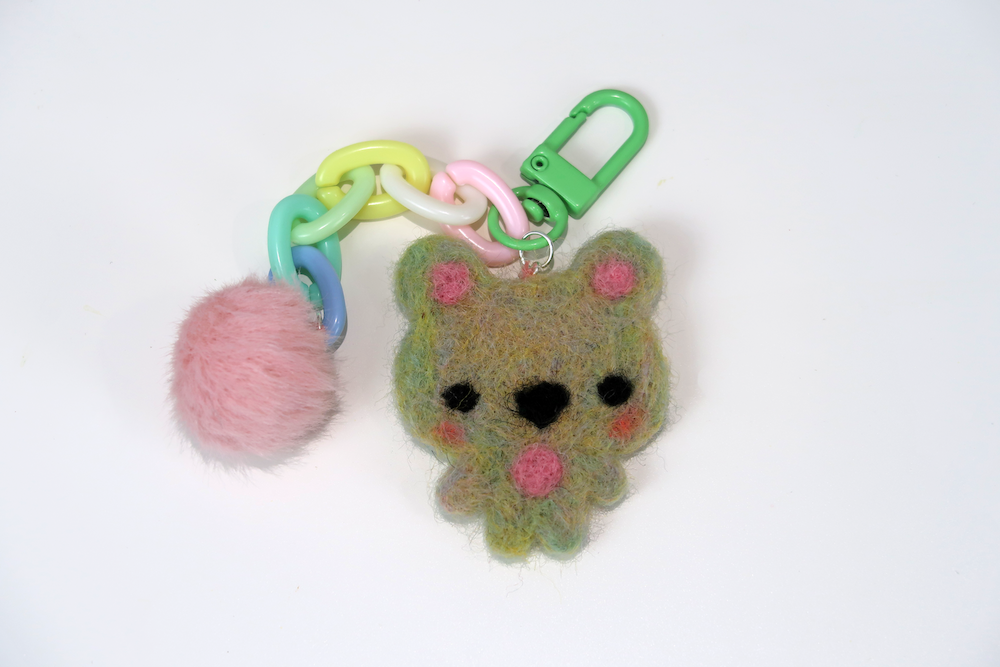 Felted Bear Keyring with Chain & Pom Pom