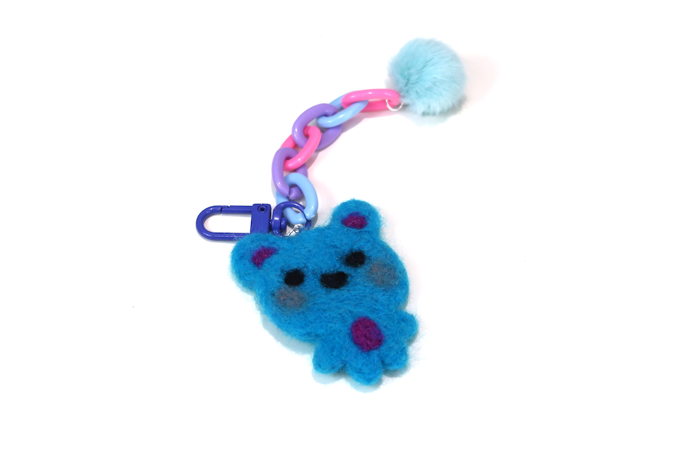 Felted Bear Keyring with Chain & Pom Pom