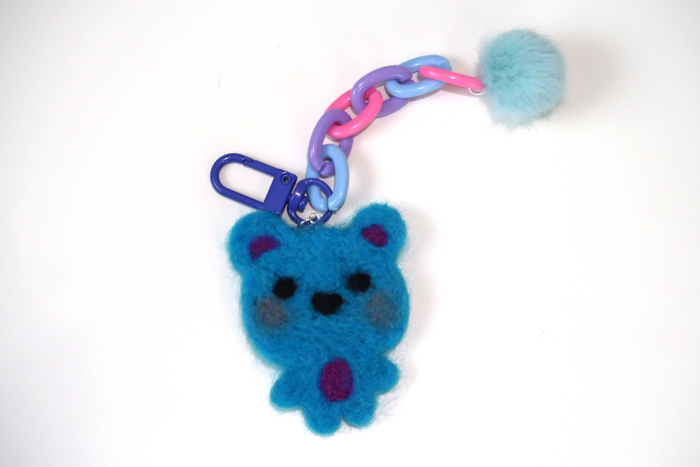 Felted Bear Keyring with Chain & Pom Pom