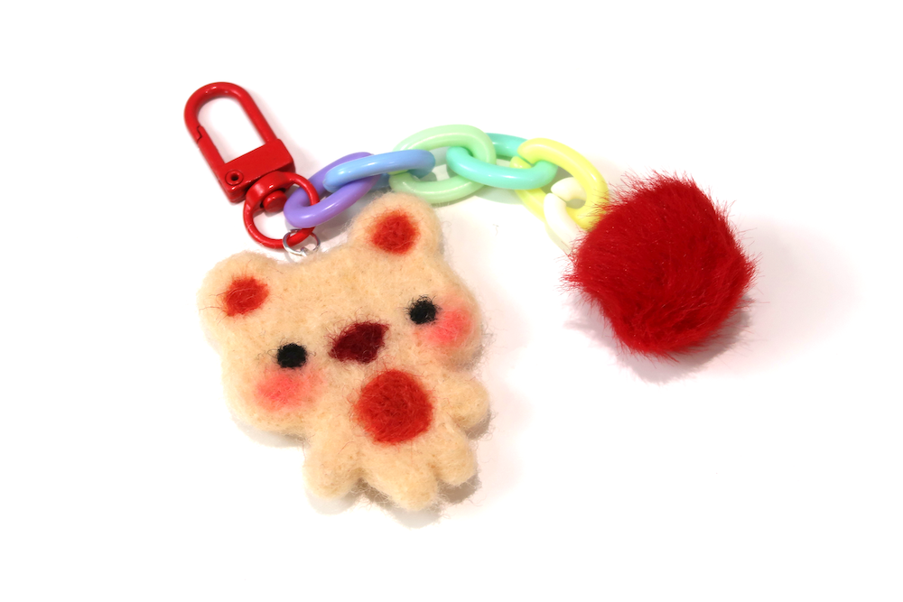 Felted Bear Keyring with Chain & Pom Pom