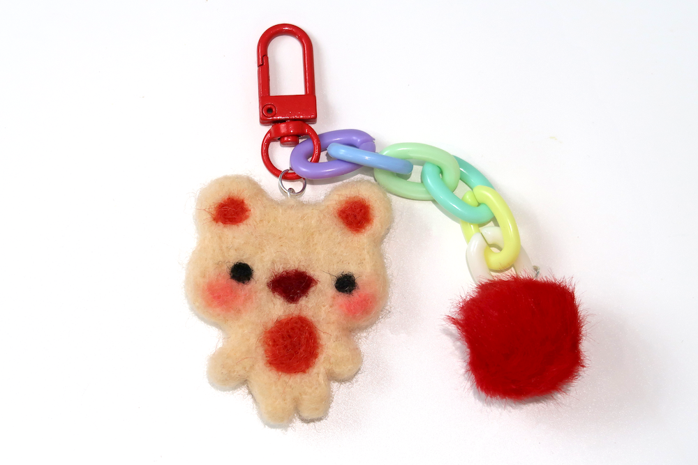 Felted Bear Keyring with Chain & Pom Pom