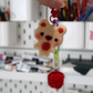 Felted Bear Keyring with Chain & Pom Pom