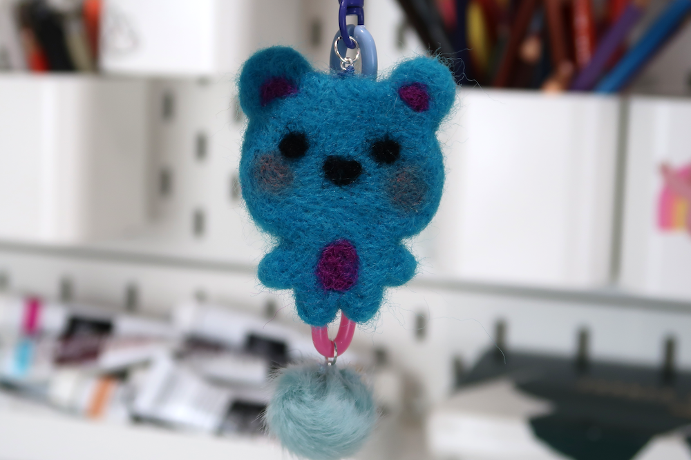 Felted Bear Keyring with Chain & Pom Pom
