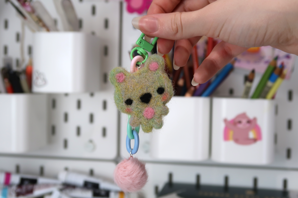 Felted Bear Keyring with Chain & Pom Pom