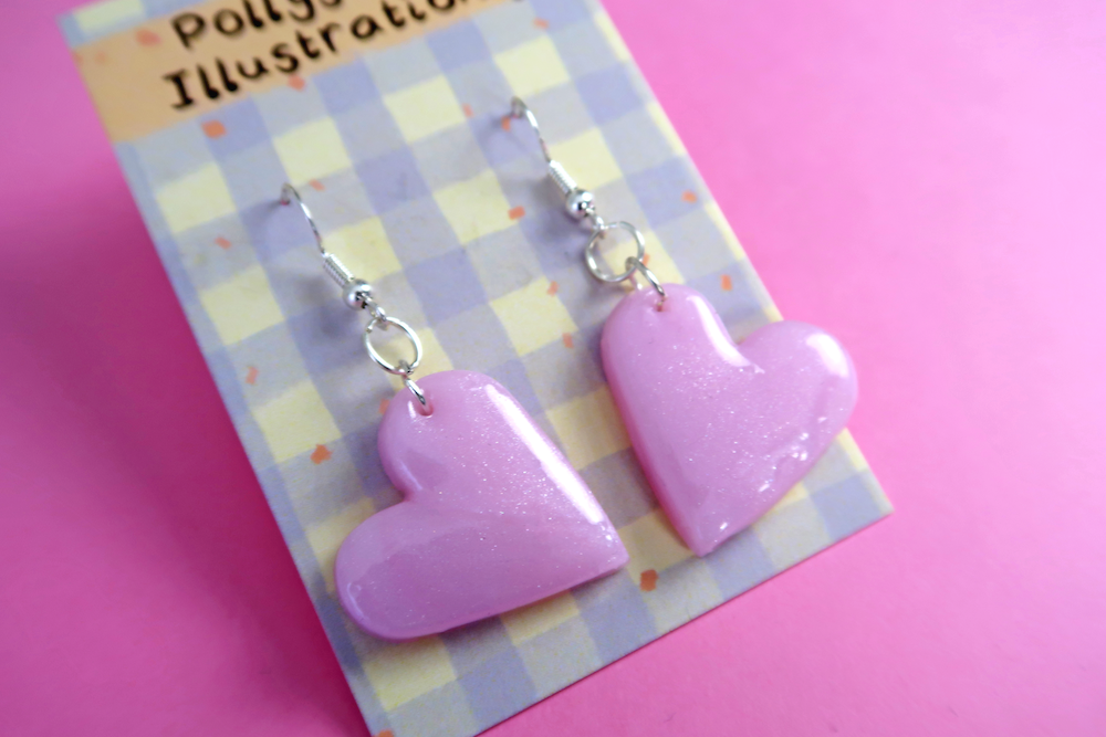 Heart Earrings - CHOOSE YOUR COLOUR (sterling silver plated, hypoallergenic)