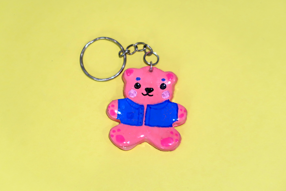 Pink Denim Jacket  Bear Keyring