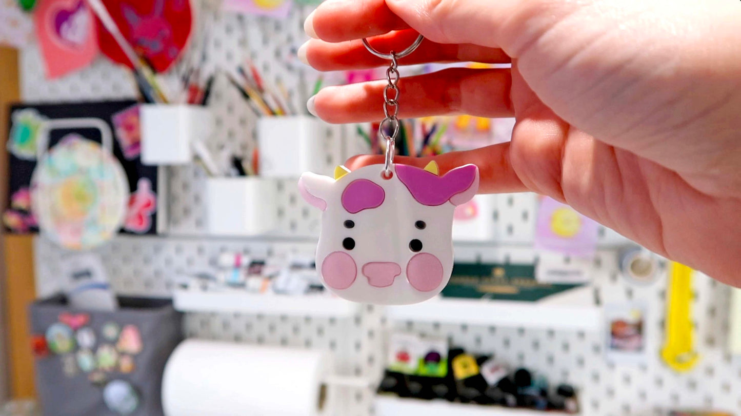 Strawberry Acrylic Cow keyring