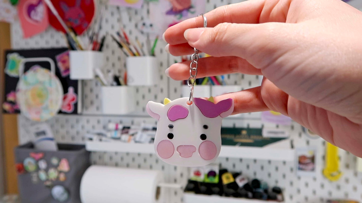 Strawberry Acrylic Cow keyring