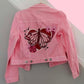 Pink Butterfly Denim Jacket - Custom Painted - UK age 14 (Size 6-8)