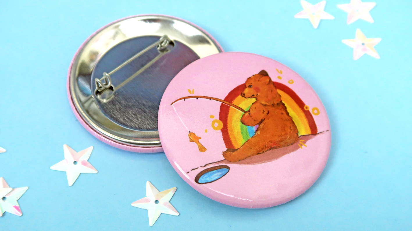 Large Rainbow Bear Button Badge