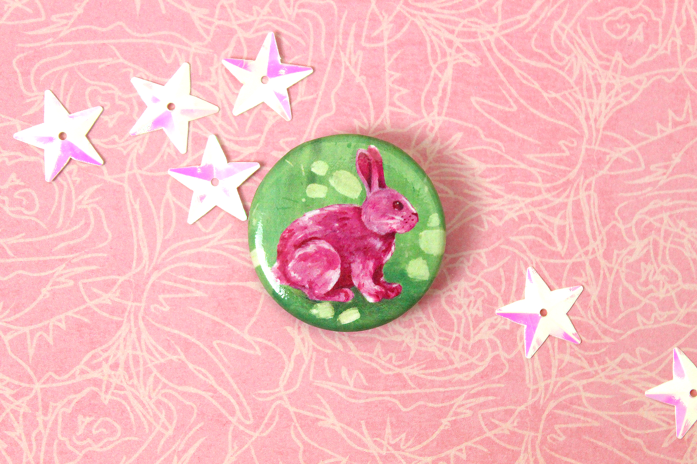 Pink Rabbit Button Badge