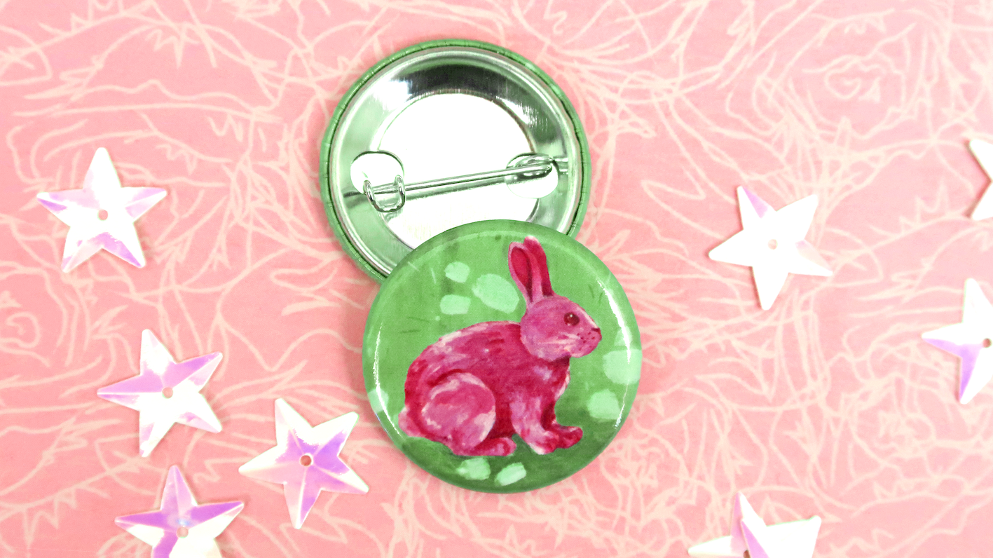 Pink Rabbit Button Badge